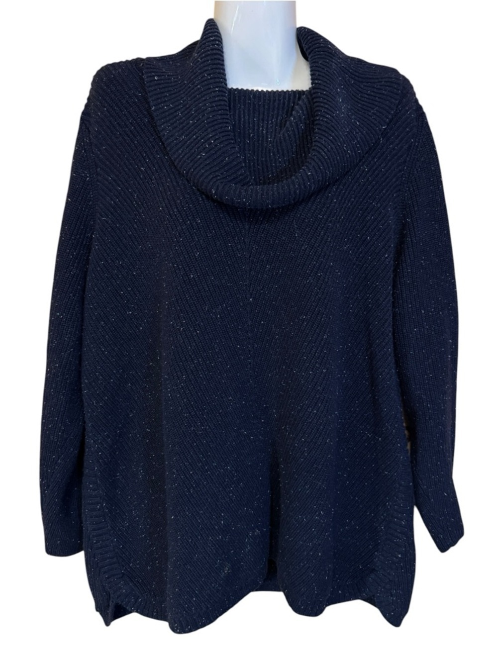Talbots Plus Womens Navy Blue Cowl Neck Sweater 2X Cozy Knit